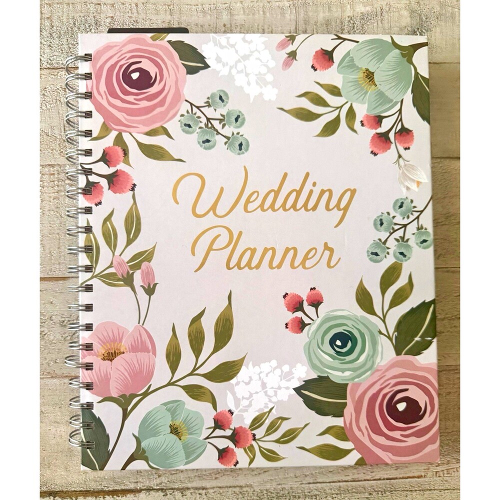 Modern Floral Wedding Planner Spiral Bound Organizer Notebook Pink Green White